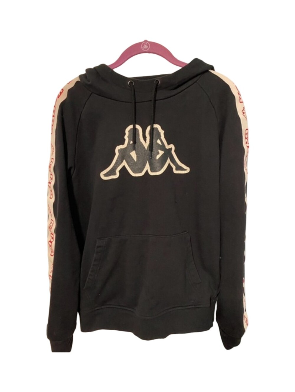 Kappa Black Hoodie with Cream and Red Logo Trim